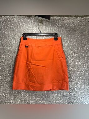 Peck & Peck Women Skort Skirt Pull On Size 2 Rayon Nylon Blend Pockets Orange